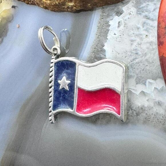 Carolyn Pollack Sterling Silver Lone Star Texas State Flag Unisex Charm Pendant - Picture 5 of 10